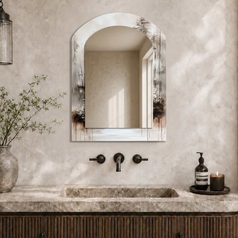 Miroir mural beige rustique décoratif, 34" x 25"