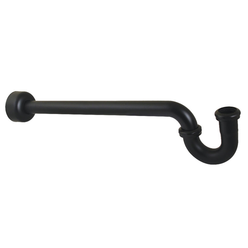 Siphon en P 1-1 / 4 po Kingston avec bride carrée, longueur 18 po, calibre 18, Noir mat