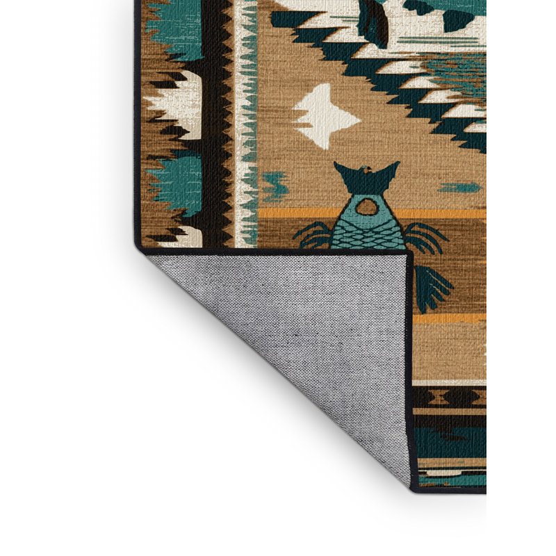 Washable Fish Southwestern Area Rug, Round 7'