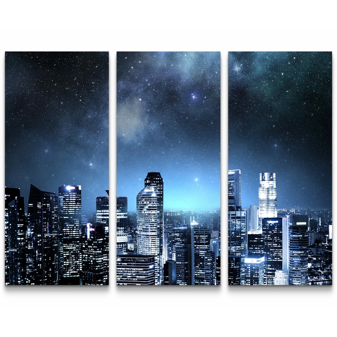 3-tlg. Leinwandbilder-Set Skyline bei Nacht