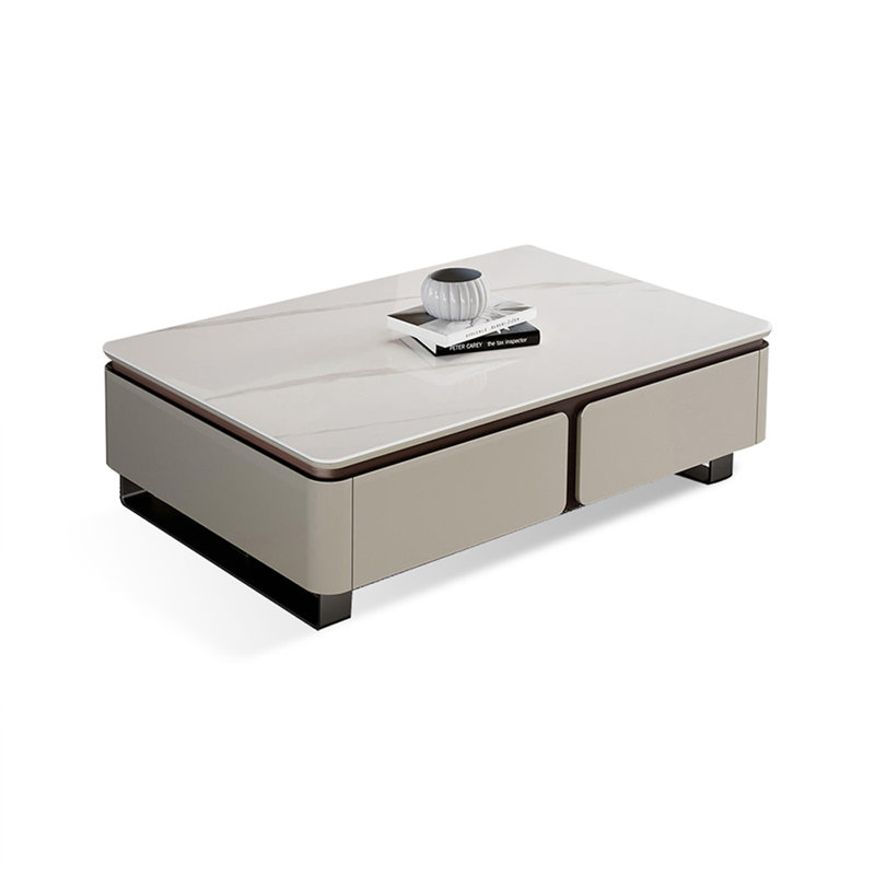 Table basse White Stone + Bois manufacturé, Blanc, H 16,14 po x L 59,06 po x l 33,46 po