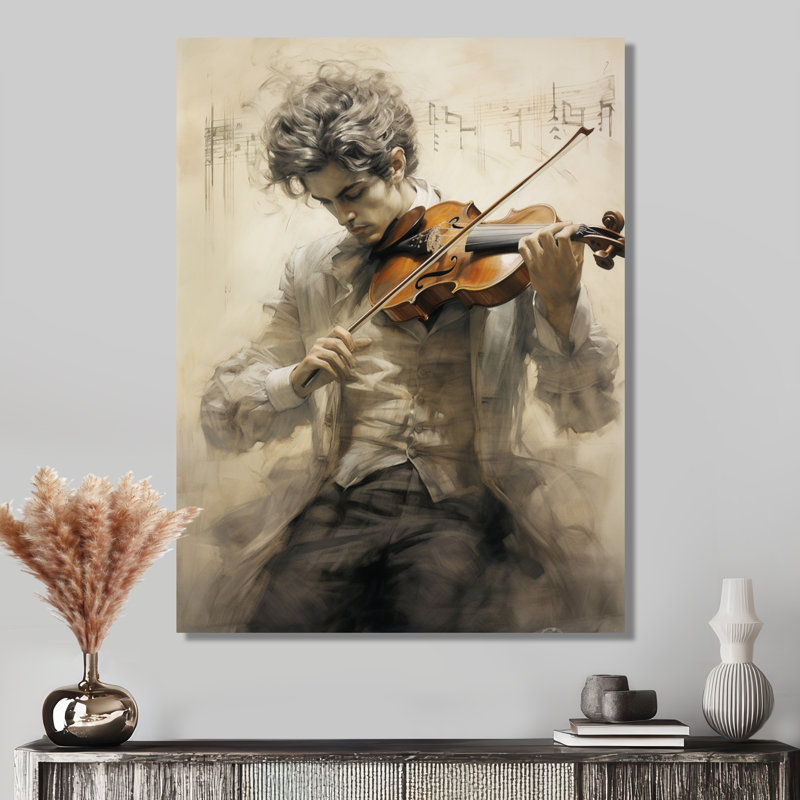 Souvenirs historiques des joueurs de violon I - décor d'art mural de musicien, Toile tendue, H 32 po x l 16 po x P 1 po