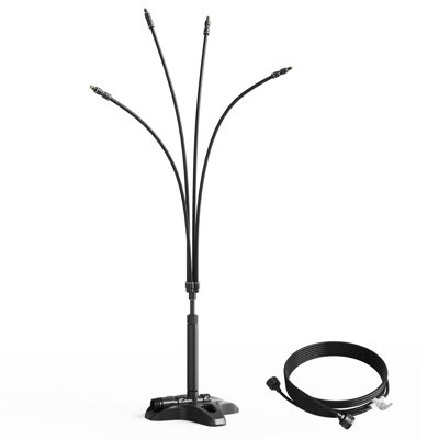 Freestanding Outdoor Misting Cooling System – 4 Adjustable Mist Heads, 10M (29FT) Hose, ABS Construction, Connectable Patio Mister for Lawn, Garden, Poolside, Black