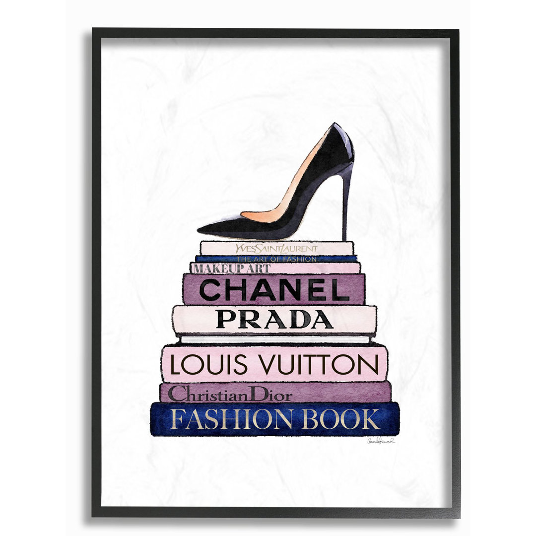 " Fashion Designer Shoes Bookstack Blue Purple Watercolor " Stupell Industries