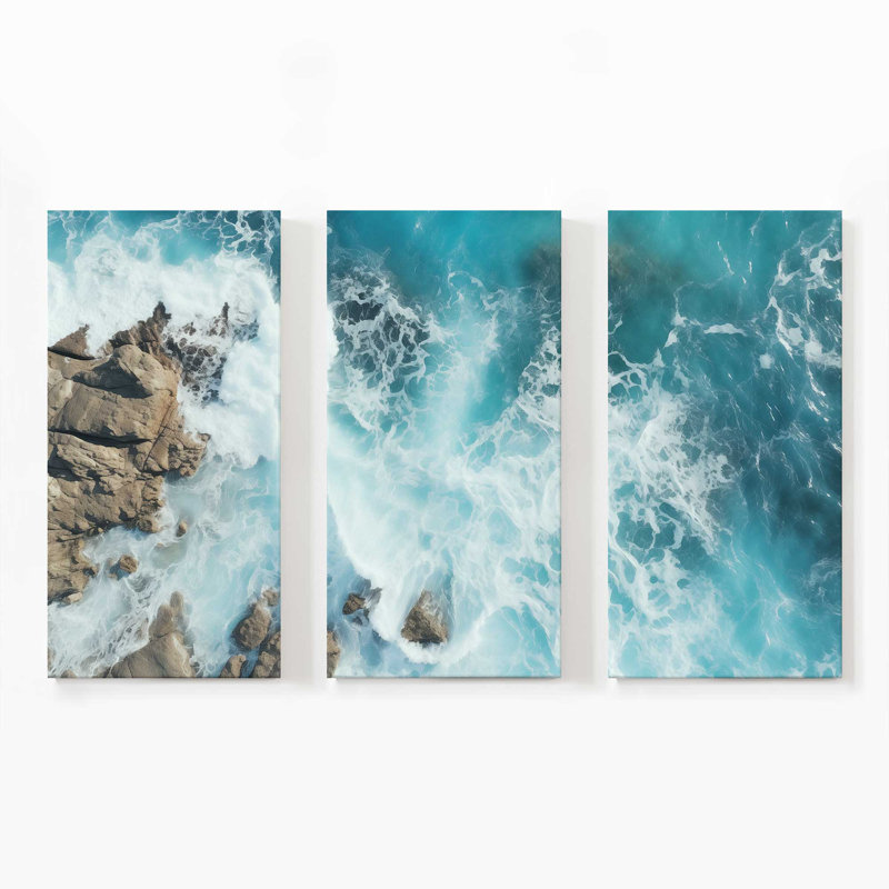 Danse saphir au bord de la mer | Impression sur toile 3 panneaux, H 36 po x l 54 po
