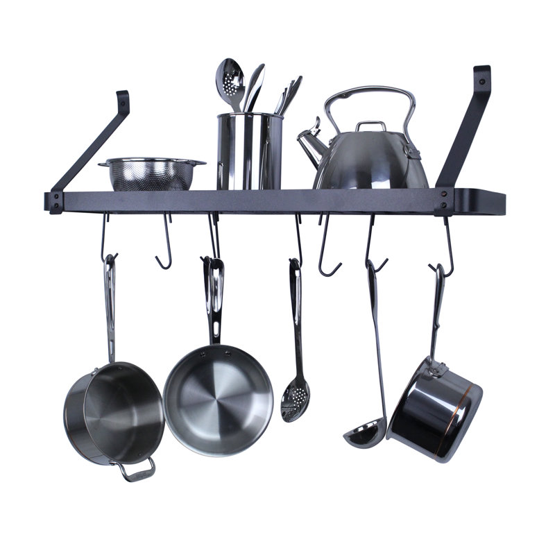 36" Solid Frame Bookshelf Wall Rack with Straight Arms & 8 Hooks