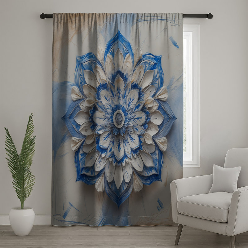 Intricate Blue White Mandala Window Curtains, Mandala Sheer & Blockout Curtains - 1 Panel, 50 po x 80 po - 1 panneau