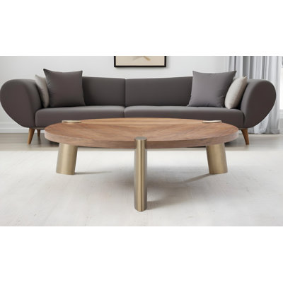 55" Brown And Gold Stainless Steel Round Coffee Table