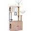 Arbre à chat avec bac à litière - gris moderne 3 en 1, avec poteaux à griffer, bol d'alimentation et bâtons amovibles, zone d'activité intégrée à conception verticale peu encombrante, design, amovible