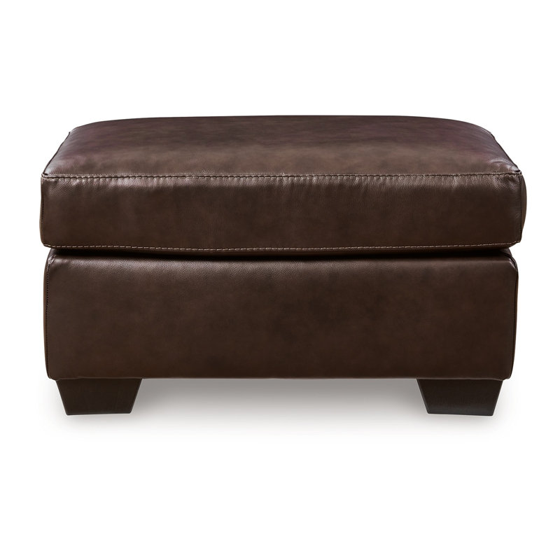 Orion Ottoman, 34 Inch Rich  Real And Faux Leather Cushion, Dark Brown
