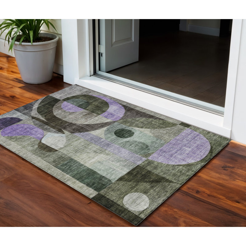 Tapis extérieur lavable géométrique mauve 3 pi x 5 pi vert olive et gris
