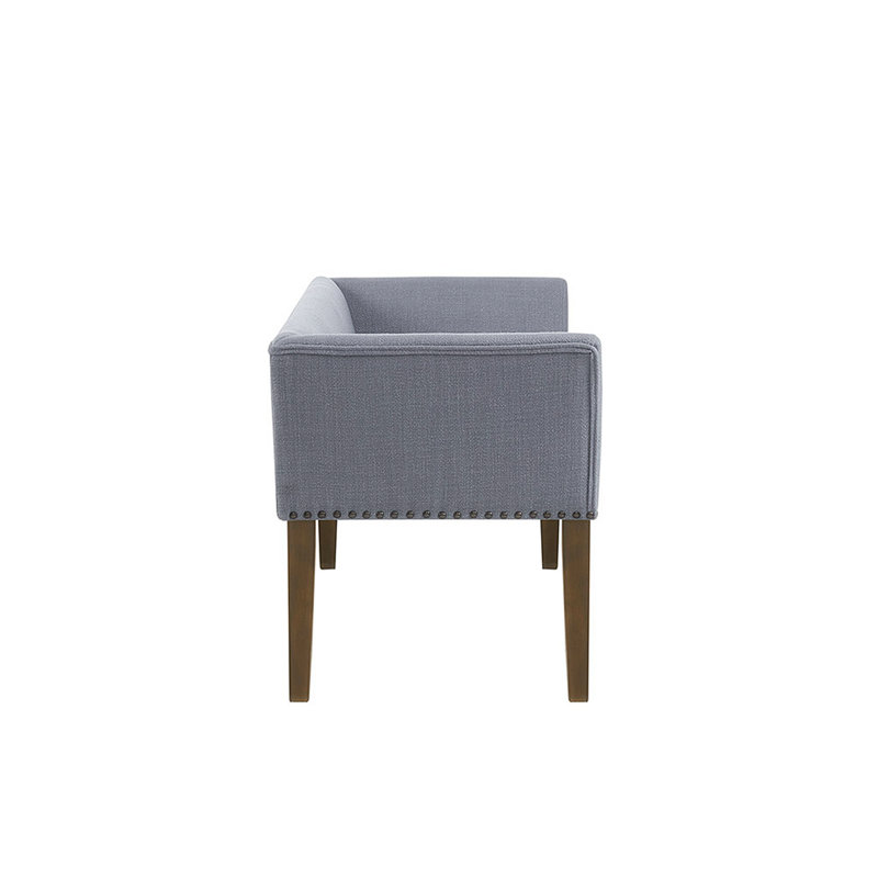 Slate Blue Upholstered Bench with Espresso Wood Legs