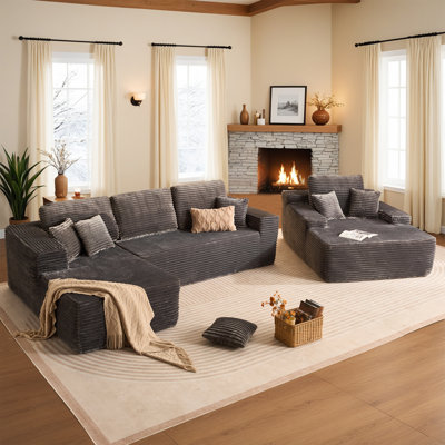 3-piece No-assembly Living Room Set, Plush Modern Sectional Sofa With Loveseat And Chaise Lounge