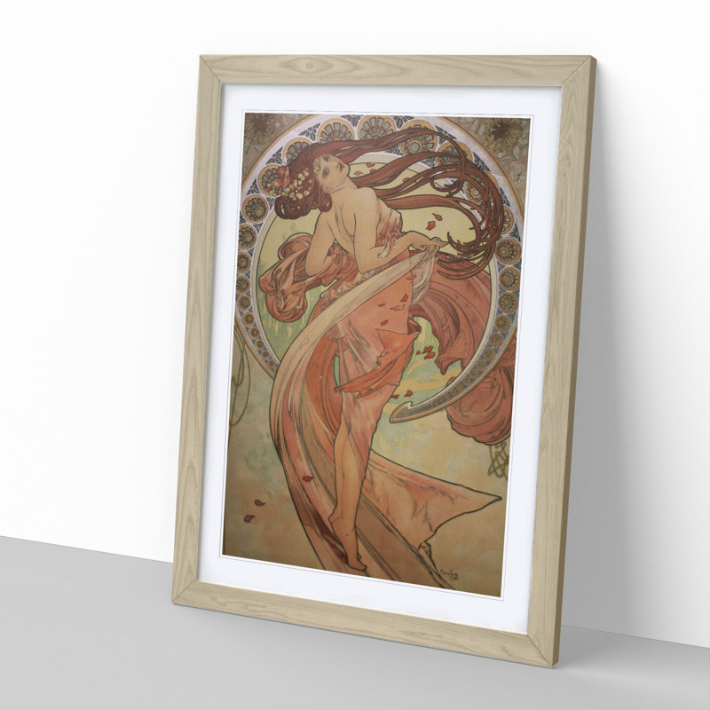 The Dance by Alphonse Mucha - Picture Frame Painting on MDF, Oak Framed, 65cm H x 48cm W x 2cm D