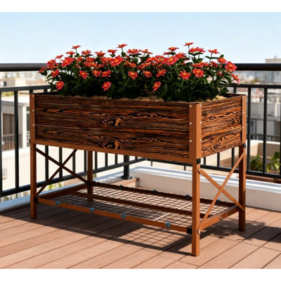 Boîte à fleurs en métal avec conception surélevée et doublure de lit - dimensions totales de 41,75 po x 21,25 po x 30 po, capacité de sol de 37 gallons, tablette spacieuse galvanisée à l'eau pour espace de plantation, hauteur de 30 pouces