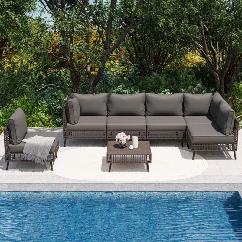  7-piece Outdoor Patio Conversation Set, Brown, Gray