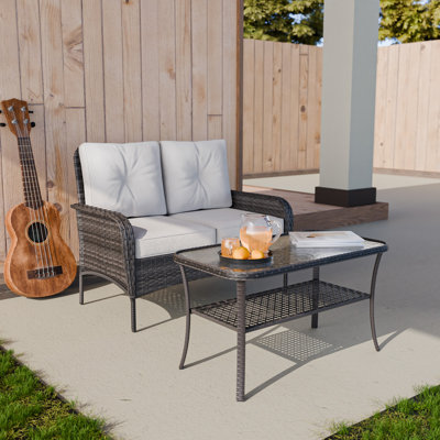 Wicker Outdoor Loveseat with Coffee Table