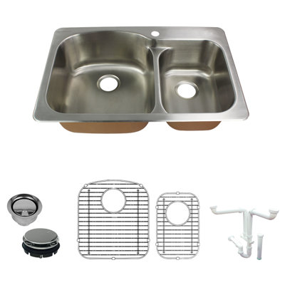 Classic 33'' L Drop-In Double Bowl Stainless Steel Kitchen Sink