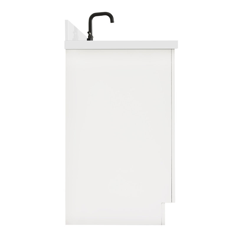 Tidworth 42'' Solid Wood Single Bathroom Vanity with 1.5'' Quartz Top, White, Right, Rectangular