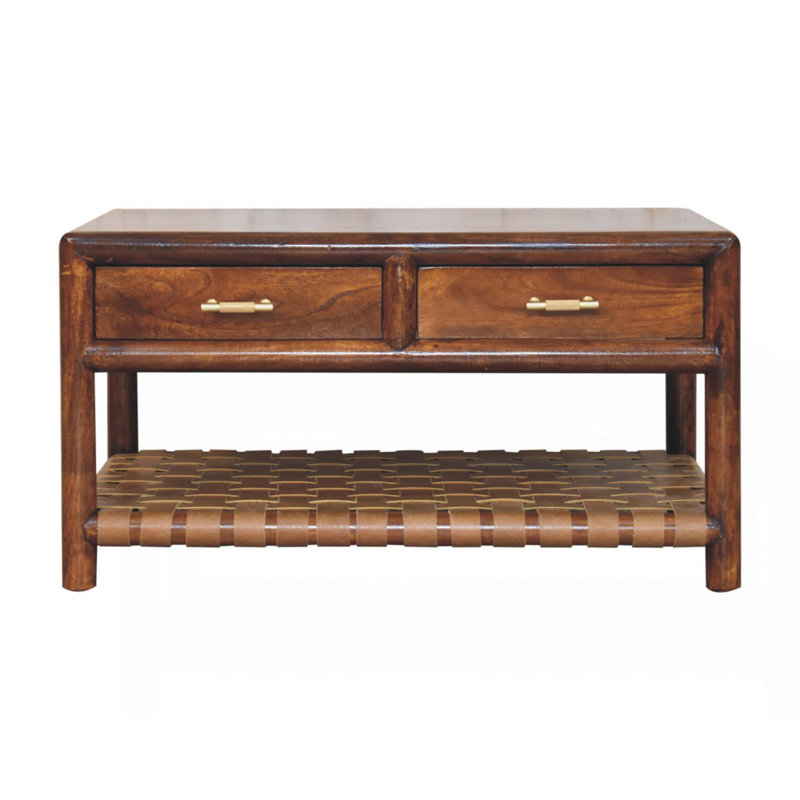 Console Regency tissée avec 4 tiroirs, fente ouverte, brun