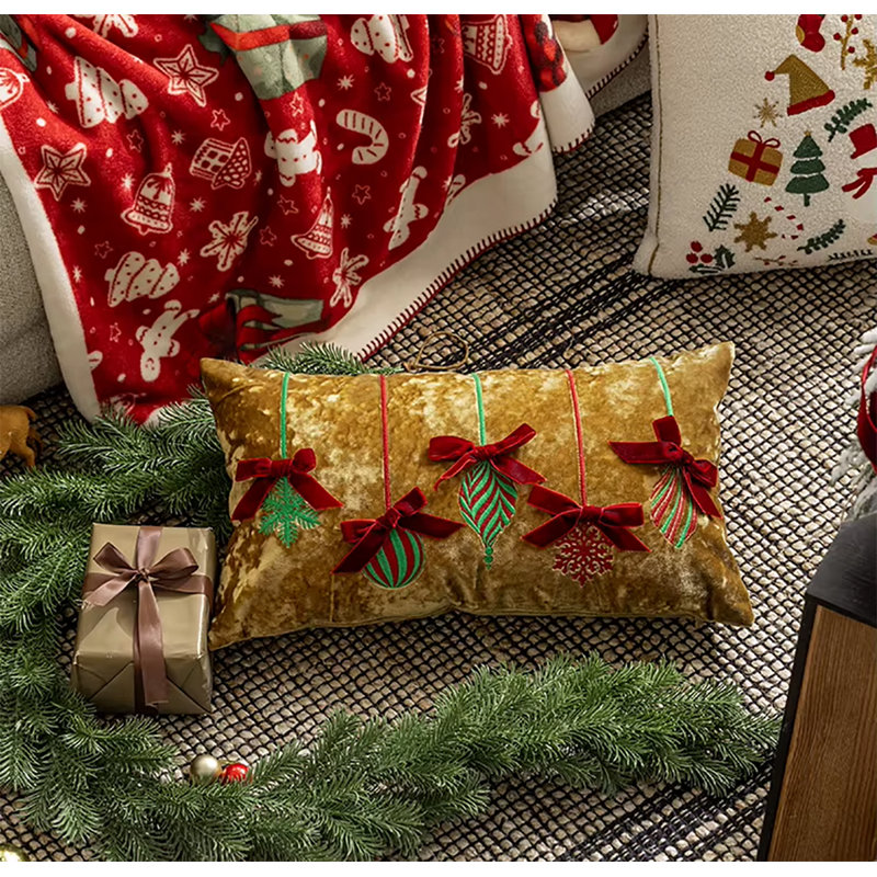 Coussin décoratif de Noël en velours doré 12 po x 20 po, Rectangle H 12 po x l 20 po, Géométrique or