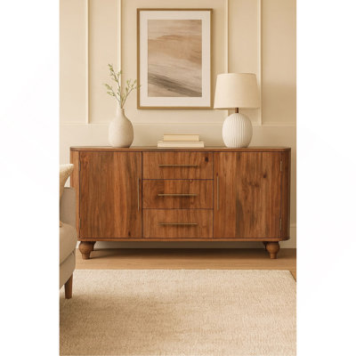 Solid Wood Montara Sideboard,Beige,2-Doors,3-Drawers