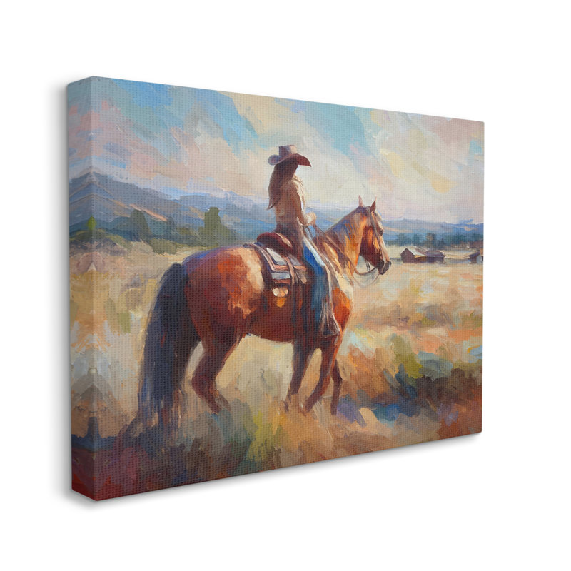 «Cowgirl in Western Scene» par Ramona Murdock, reproduction d'art sur toile tendue, H 36 po x l 48 po x P 1,5 po