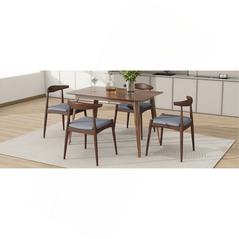 Ensemble de salle à manger 5 pièces 1 table 4 chaises, structure en bois d'hévéa, plateau en faux bois, rétro - élégant pour la cuisine et la salle à manger familiale