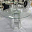 Table de salle à manger ronde en verre avec base à piédestal argenté froid, 47 po, sièges 4, plateau en verre trempé transparent et fabrication en panneau de fibres à densité moyenne