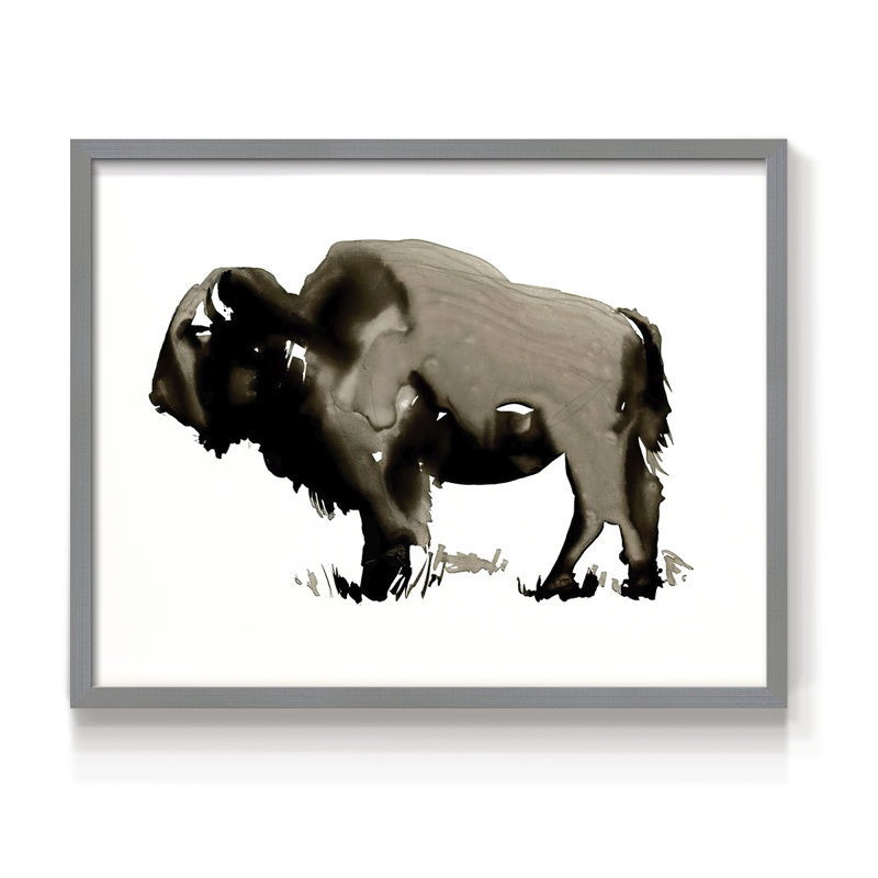 Bison monochrome II - reproduction encadrée - réaménageable, H 11 po x l 14 po, Gris