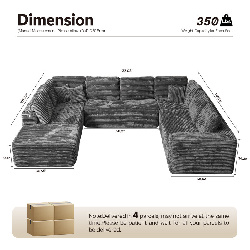 Kustas No Assembly Required Upholstered Boneless Sectional, Free Combination Compression Sofa For Living Room, Home Theater