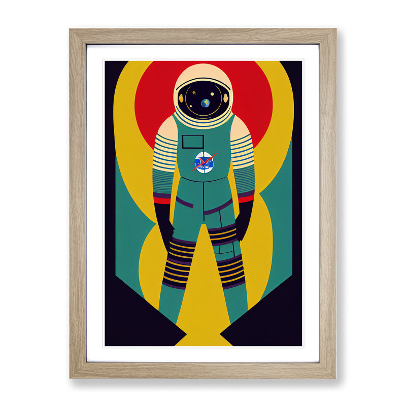 Astronaut Pop Art No.2 - Single Picture Frame Print, 46cm H x 34cm W x 2cm D, Oak Framed
