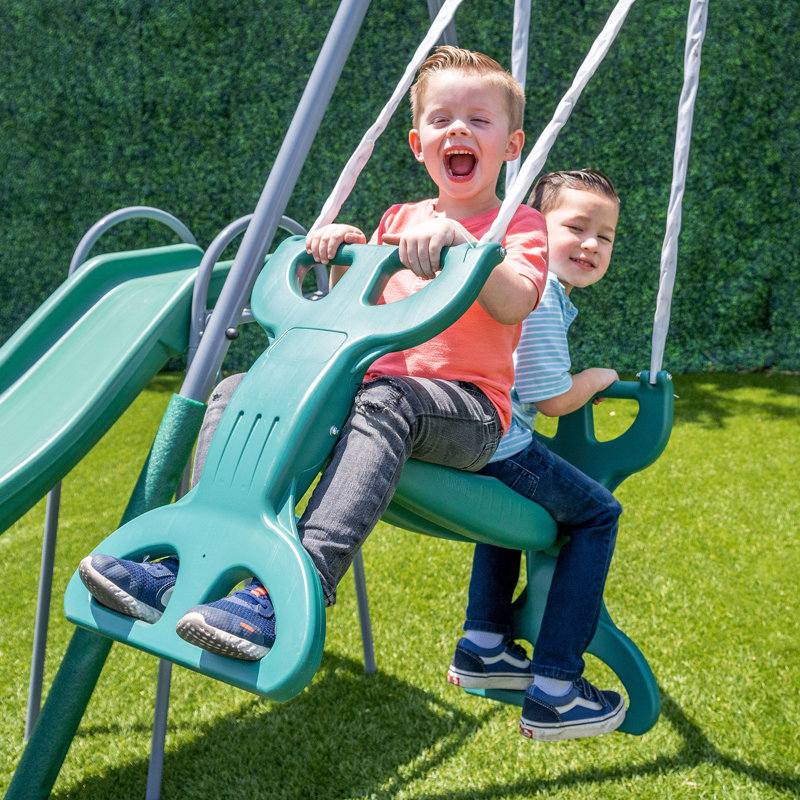 Rochester Green Metal Swing Set with Slide and Glider