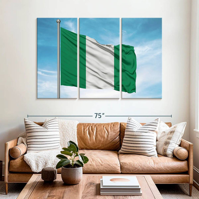 Drapeau nigérian hissé, H 42 po x l 65 po