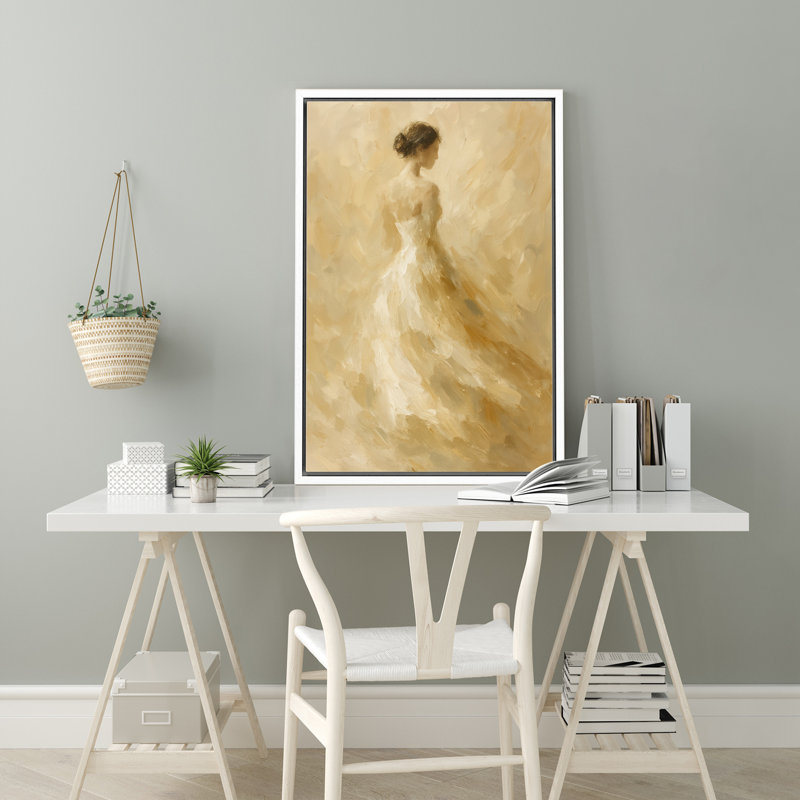 «Soft Neutral Woman Silhouette Elegant Figure Scene», reproduction d'art sur toile encadrée, H 36 po x l 24 po x P 1,5 po