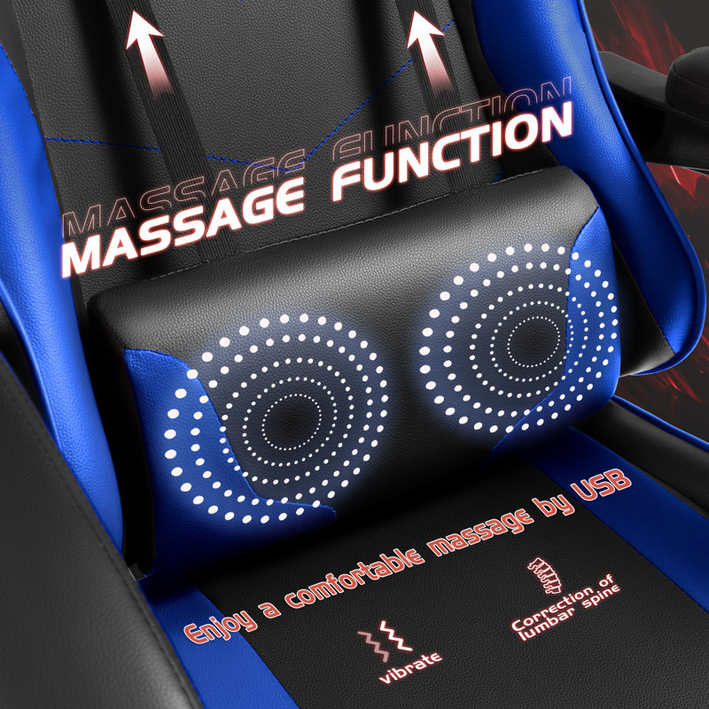 Adjustable Video Gaming Chair with Massage Swiveling PC & Racing Game Chair with Footrest, Black/Blue