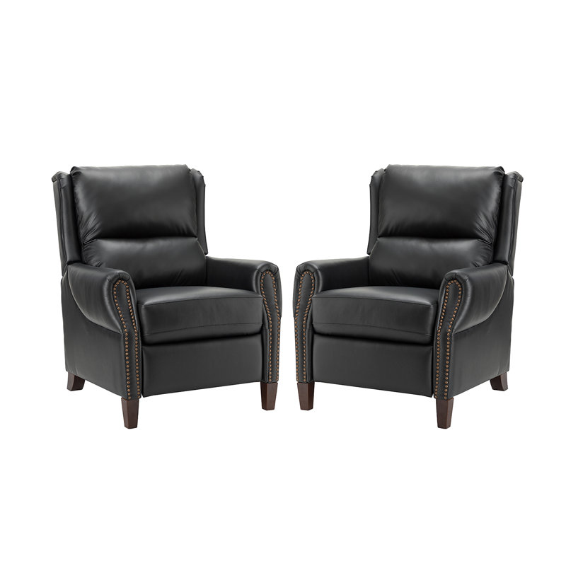 Polestra 32.68'' W Genuine Leather Manual Recliner, Black