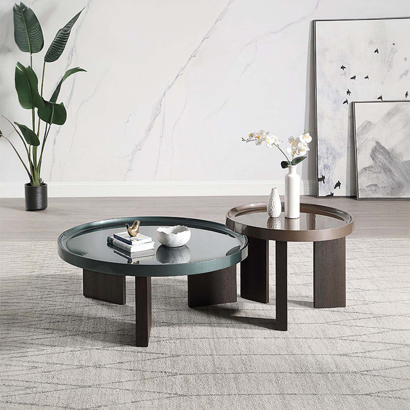 Table basse ronde, vert noirâtre / blond foncé ultrabrillant et chêne fumé