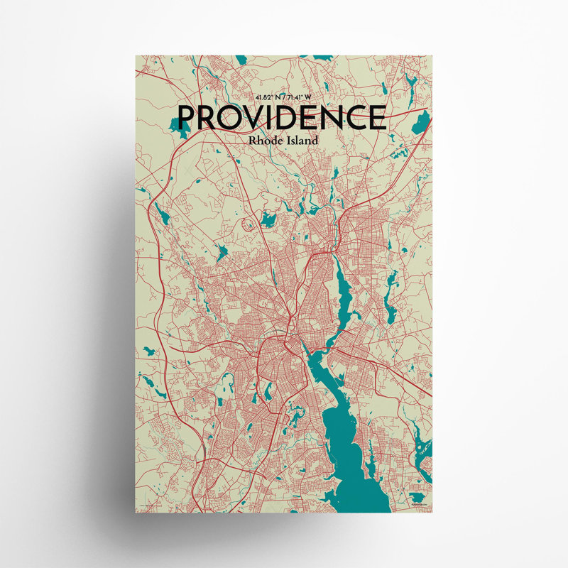 Providence, carte de la ville, impression, H 17 po x l 11 po, Vert / beige