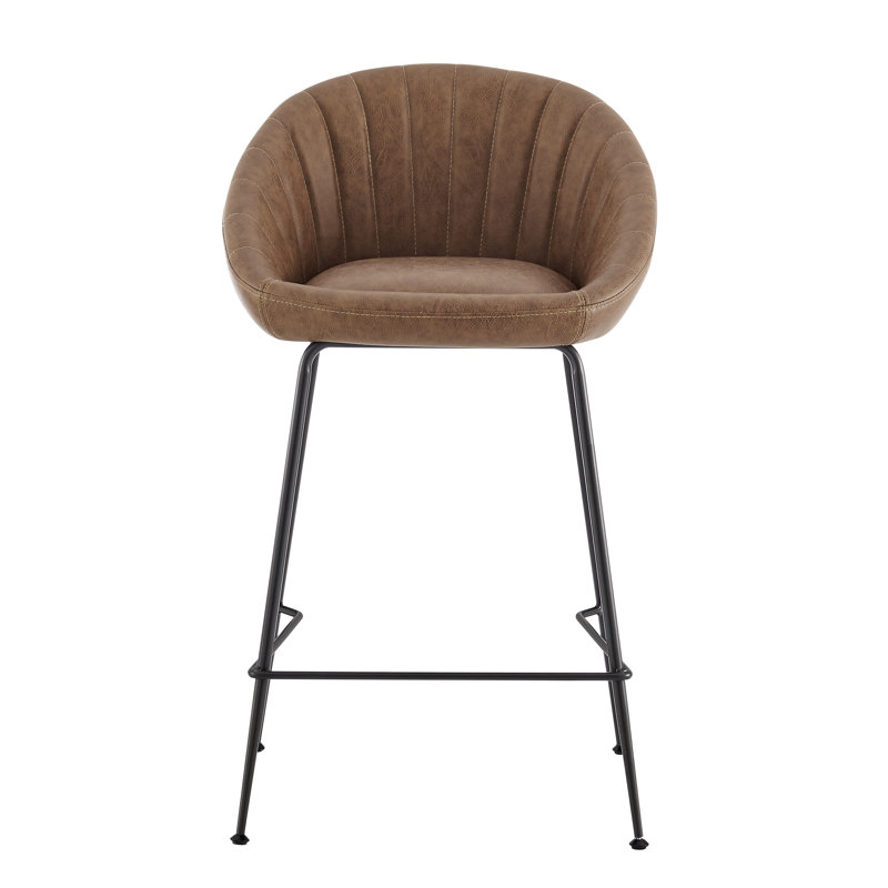 Abey Upholstered Counter Stool with Metal Frame, Chenille-Beige
