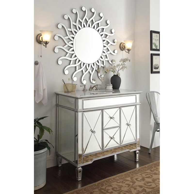 Meuble-lavabo de salle de bain Benton Collection Adelia traditionnel sur pied de 112 cm (44 pouces), avec miroir, lavabo simple, plateau en marbre de Carrare, entièrement assemblé