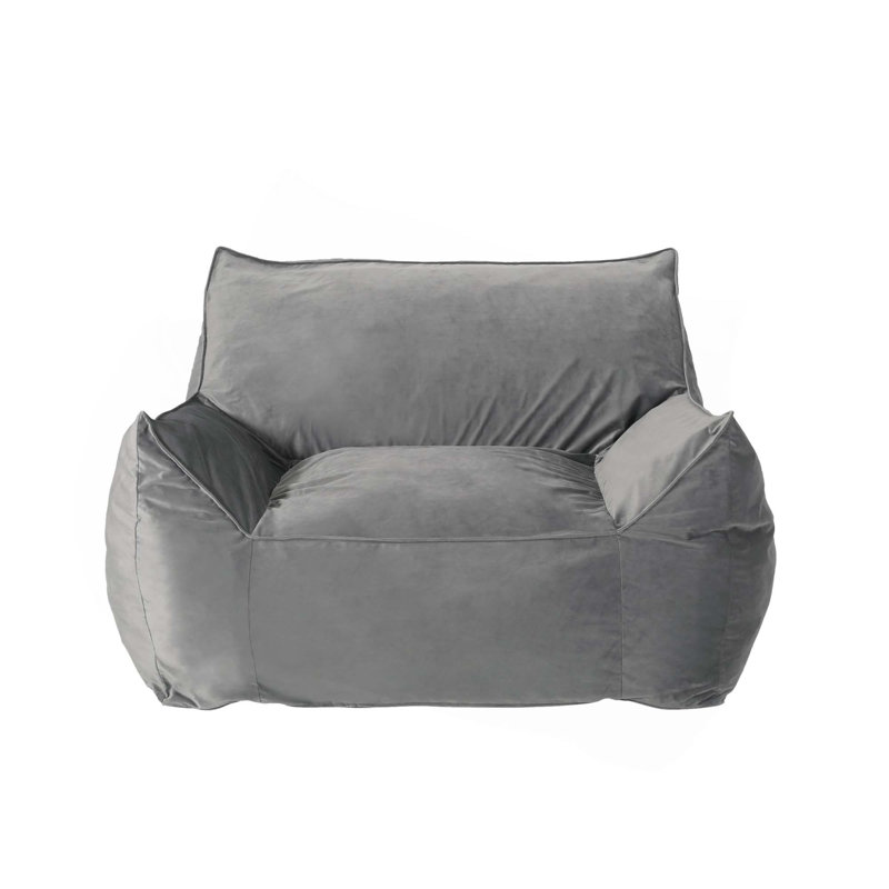 Fauteuil à billes en velours avec accoudoirs, H 43 po x l 40 po x P 40 po, Velours gris velours