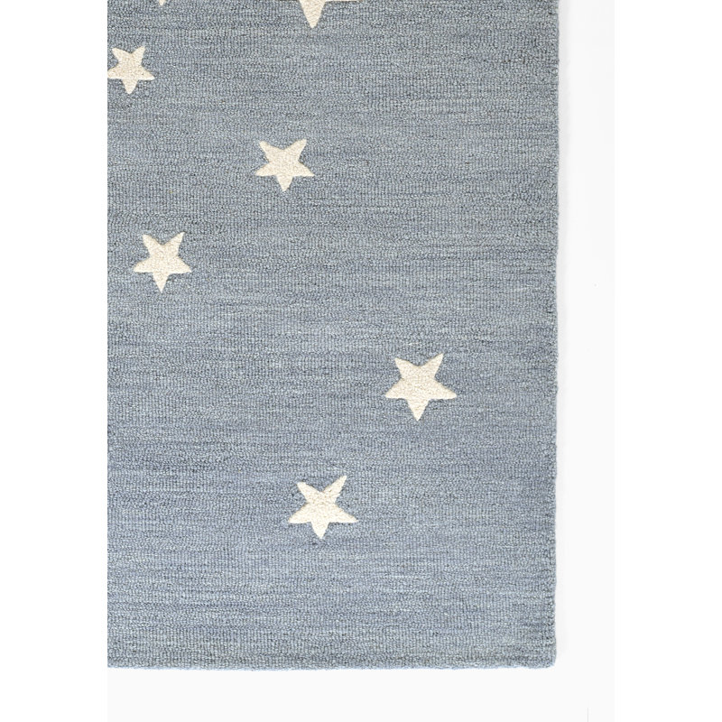 Tapis rond Lola en laine tuftée à la main, motif lune et étoile bleue, 152 x 152 cm, Circulaire 5 pi x 5 pi