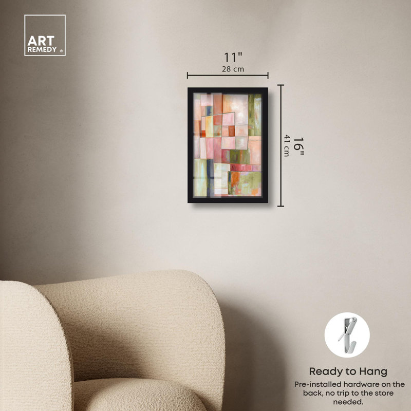 «Doll Memories - Multicolore Glaze Greenery Shadowbox Print» par Art Remedy, Noir, H 16 po x l 11 po