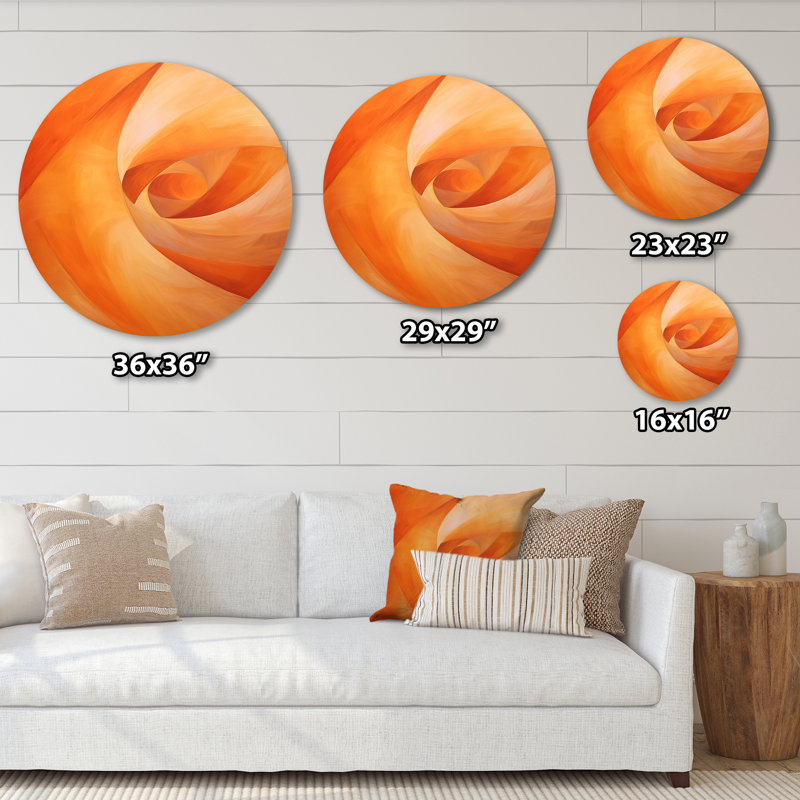 Tangerine Twist Spriral - Reproduction d'art abstrait en métal rond, H 16 po x l 16 po