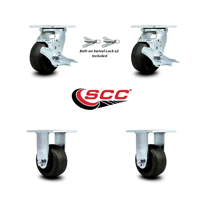 4 Piece Rubber on Steel Caster Set