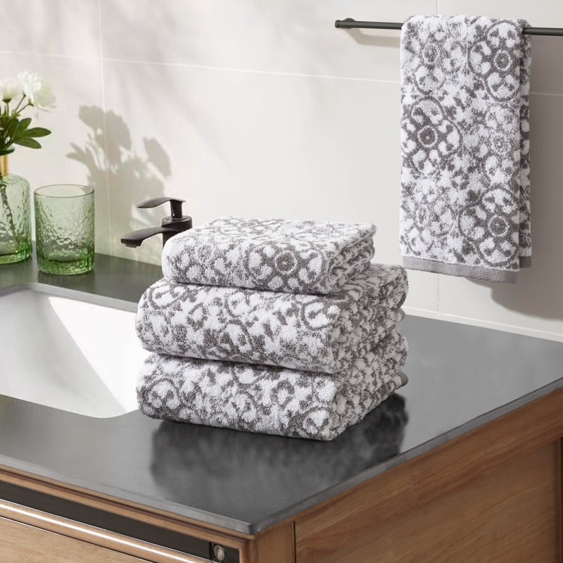 Aziza Jessica Simpson 4 Piece 100% Cotton Towel Set, Gray