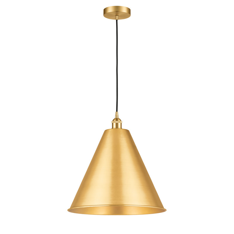Luminaire suspendu conique 1 lumière, Noir mat, Or satiné, H 14,75 po x l 12 po x P 12 po