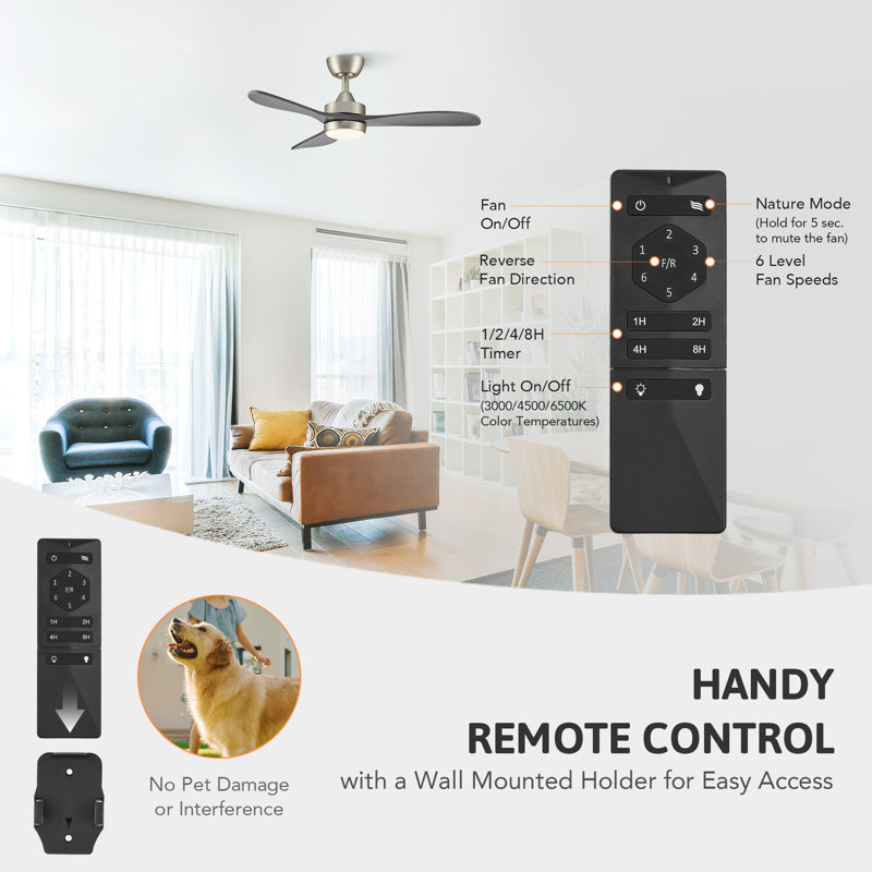 Offie 42" W LED Propeller Ceiling Fan with Remote, Nickel/Gray Wood