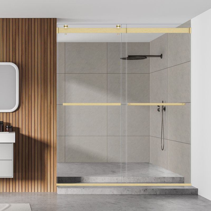 Porte de douche sans cadre l 64 "x H 76", Or